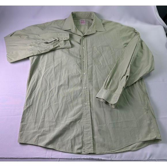 Brooks Brothers Button Down Shirt Mens Size 17 Green Gingham Check Long Sleeve - Picture 2 of 9
